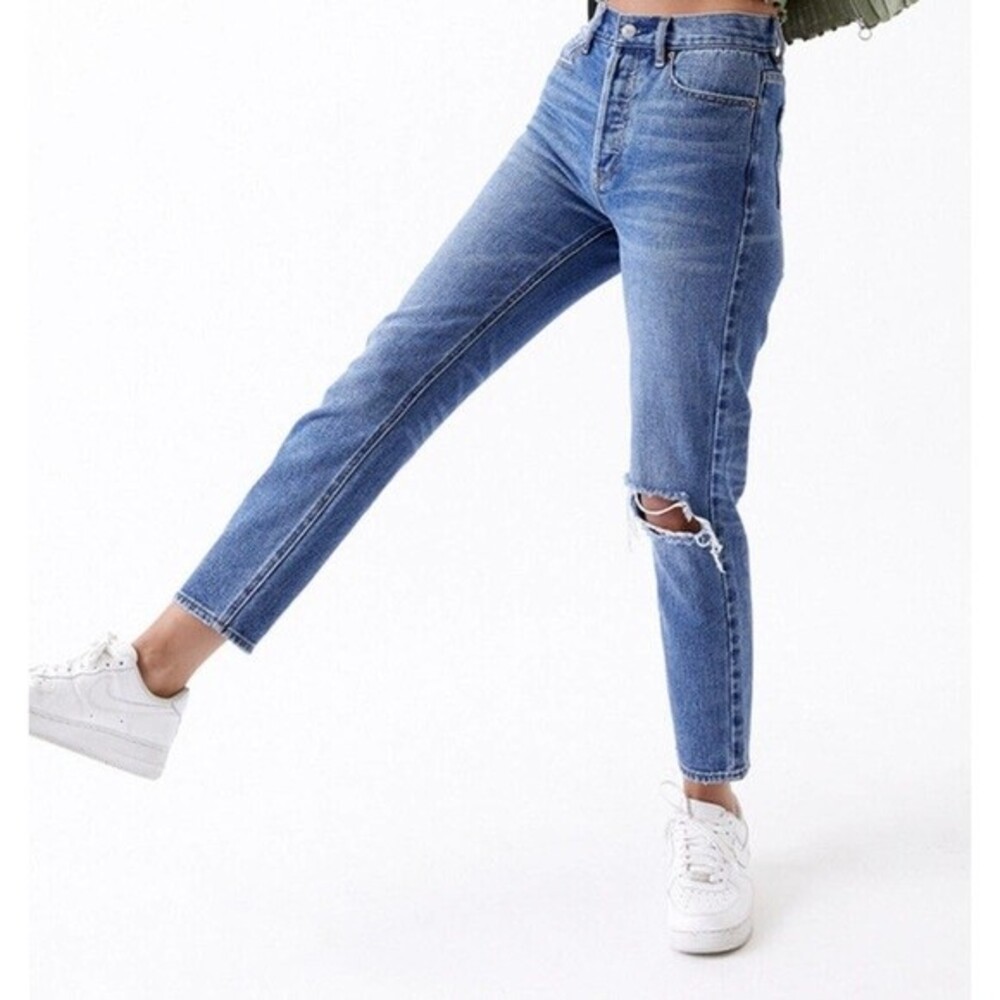 PacSun Ultra High Rise Jeans Size 23 Distressed Ripped Knee Blue Denim